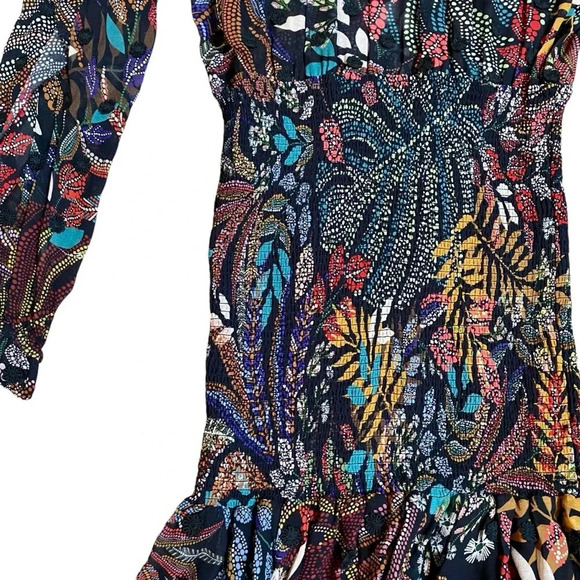 FARM Rio Delicate Forest Smocked Mini Dress Small Floral Embroidered Boho Chic - Picture 13 of 16